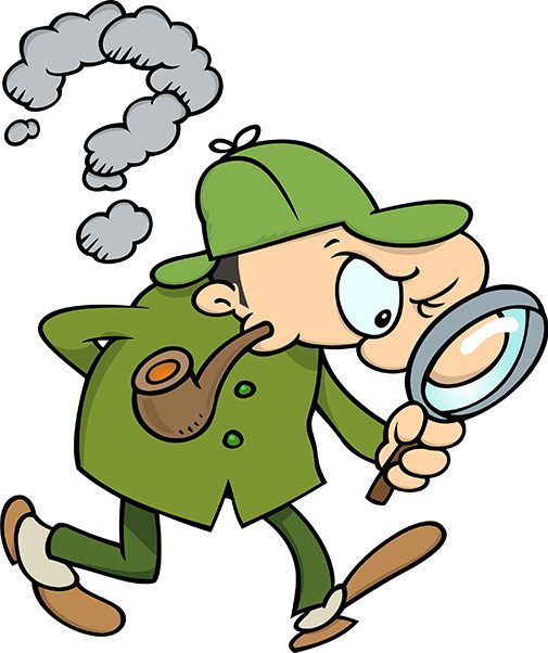 Cheesy clip art man with a magnifying glass drawing