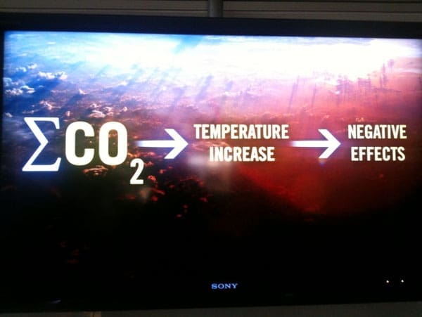 Bill Gates Presentation Slides on Climate Change. He presents there's a mathematical equation to bring carbon emissions down to 0