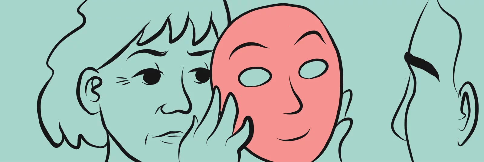 Person removing a mask from their faces, you need sincere facial expressions
