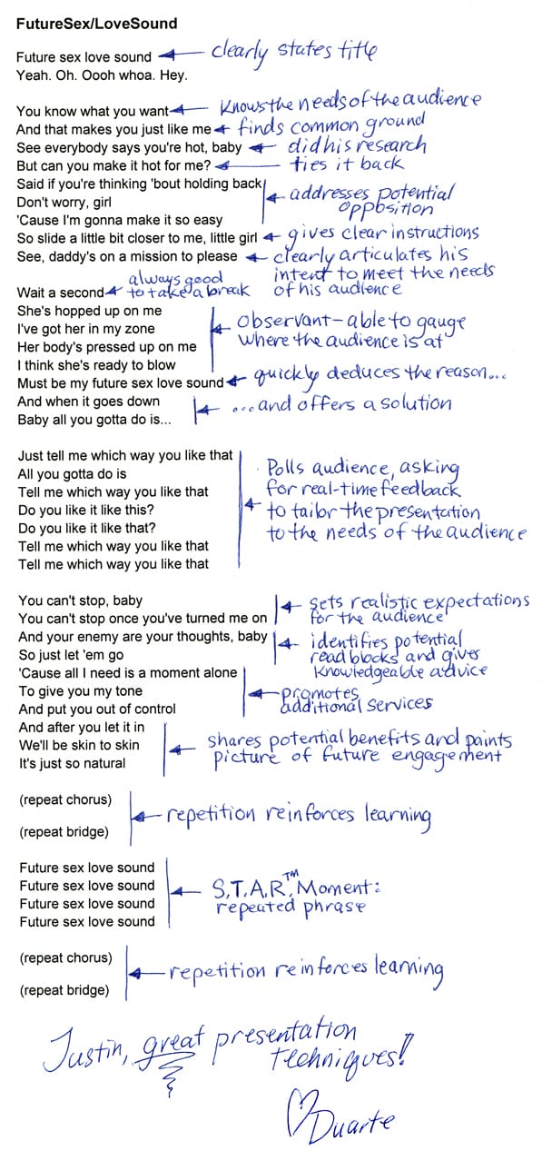 Examination of Justin Timberlake's song and his presentation skills