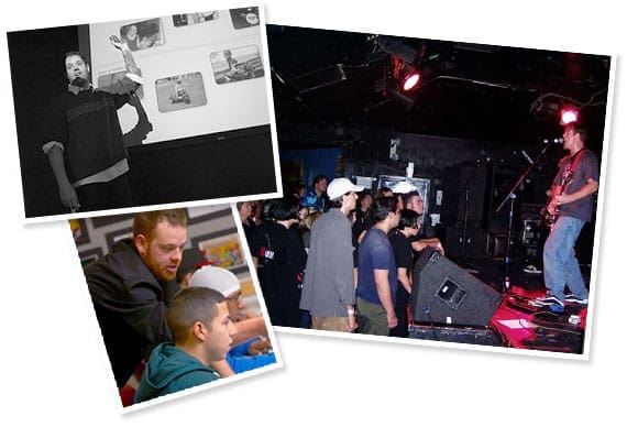 Collage of photos of being on stage, whether it be presenting or playing music