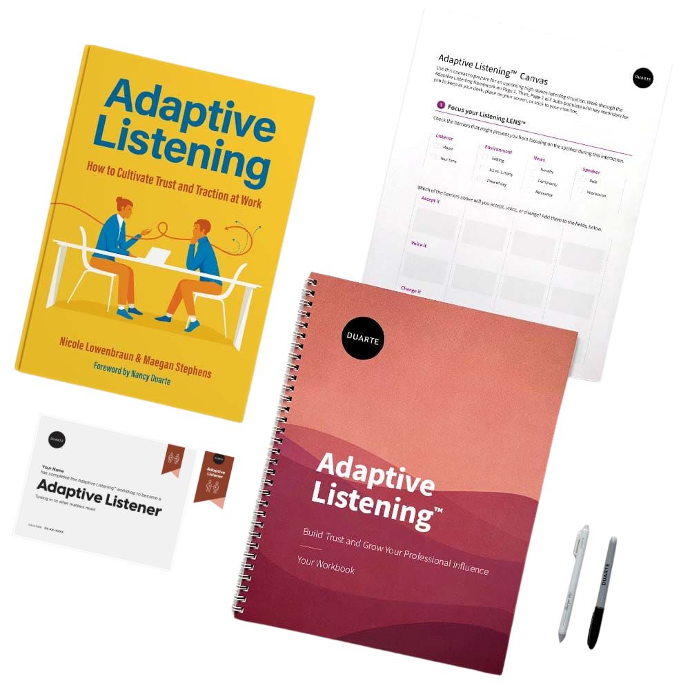 Complete Adaptive Listening Training Course Materials including the Adaptive Listening book, workbook, exercise packet, and Certificate of Completion.