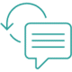 Line illustration of a text-filled speech bubble next to a circular arrow.