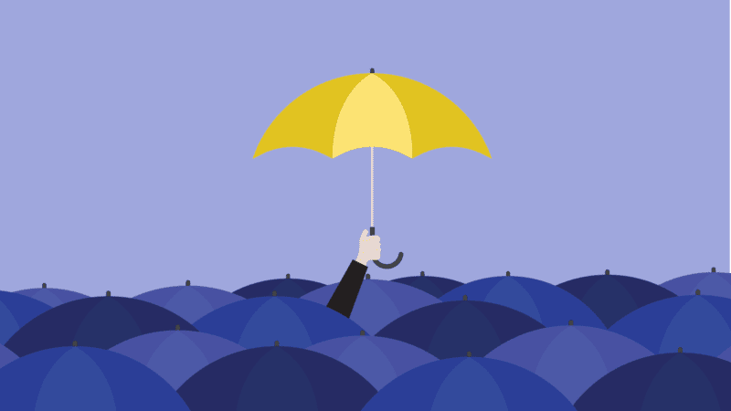 A sea of drab, same-colored umbrellas with an arm extended above holding a bright, different colored umbrella. Change conversations require a story crafted that names the problem and provides an exciting, actionable solution to win over crowds and stakeholders. The Venture Scape™ Story Crafter can help.
