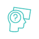 Line icon of a head with a question mark beside a slide, representing a sales deck built for insiders instead of the executive buyer