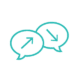 Line icon of two speech bubbles with arrows pointing in different directions, representing an inconsistent sales story